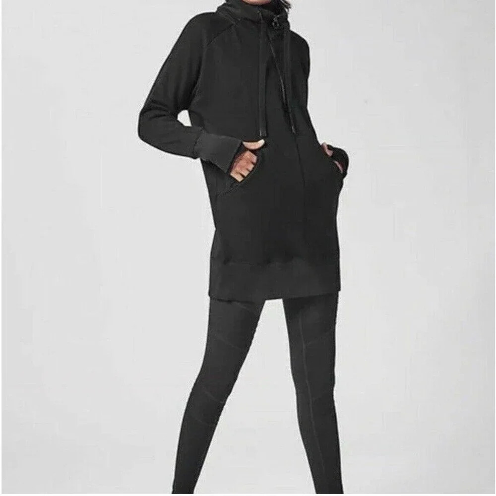 Athleta Cozy Karma 1/4 Zip Sweatshirt Dress Black XS - Picture 2 of 10